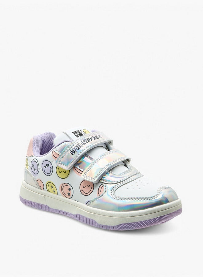 SMILEY Girls SmileyWorld Logo Print Sneakers with Hook and Loop Closure  - Image 2