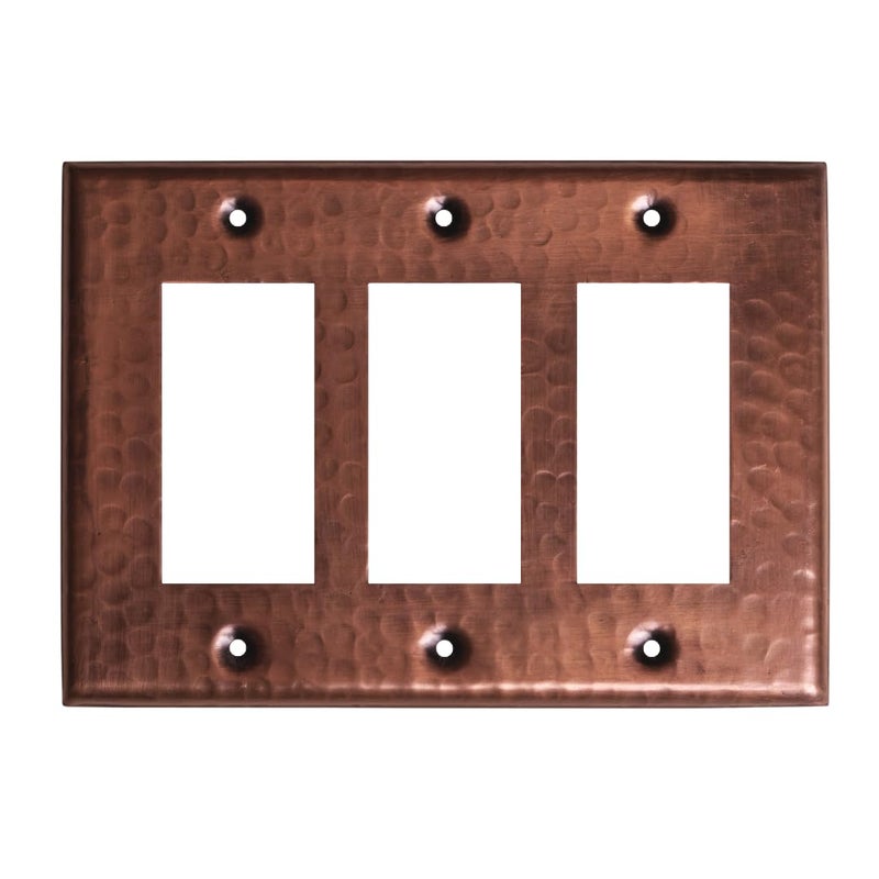 Monarch Abode Rocker Light Switch Cover Plate 3Gang Pure Copper Decorator Wall Plates Hand Hammered Decorative Outlet Covers Wall Plates for Receptacle GFCI Electric Outlet Cover Pack of 1