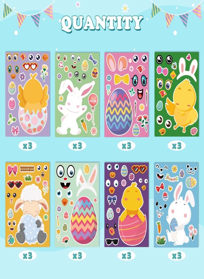 OHOME Easter Basket Stuffers for Kids - DIY Happy Egg Bunny Sticker Crafts Stickers for Toddlers,Kids Easter Gifts Decor Treats Games Toys Activities Party Favor Supplies(24 Sheets) - Image 3