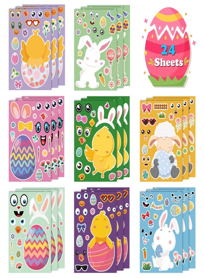 OHOME Easter Basket Stuffers for Kids - DIY Happy Egg Bunny Sticker Crafts Stickers for Toddlers,Kids Easter Gifts Decor Treats Games Toys Activities Party Favor Supplies(24 Sheets) - Image 1