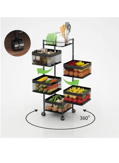 Rotating Storage Shelves Rack Kitchen Vegetable Storage Trolley Vegetable Fruit Storage Basket Rack 5 Layer Kitchen Rotating Storage Rack Egetable Trolley Potato Storage Onion Storage