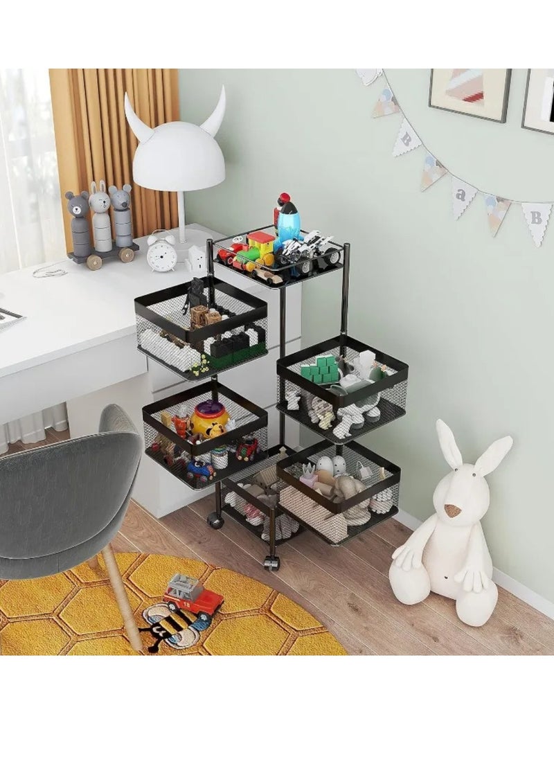 DIGI CORE - Rotating Storage Shelves Rack Kitchen Vegetable Storage Trolley Vegetable Fruit Storage Basket Rack 5 Layer Kitchen Rotating Storage Rack Egetable Trolley Potato Storage Onion Storage - Image 1