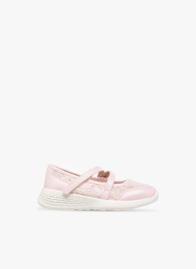 JUNIORS Girls Lace Detail Mary Jane Shoes with Hook and Loop Closure