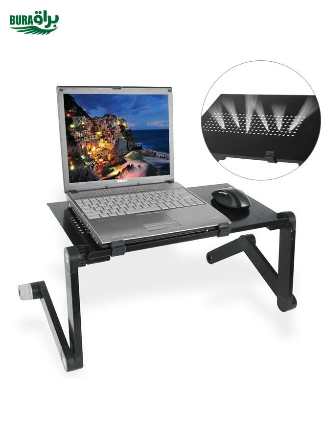 BURAQ Lengthen Portable 360 Degree Adjustable Foldable Aluminium Alloy Desk Stand for Laptop / Notebook, without CPU Fans & Mouse Pad(Black)  - Image 1