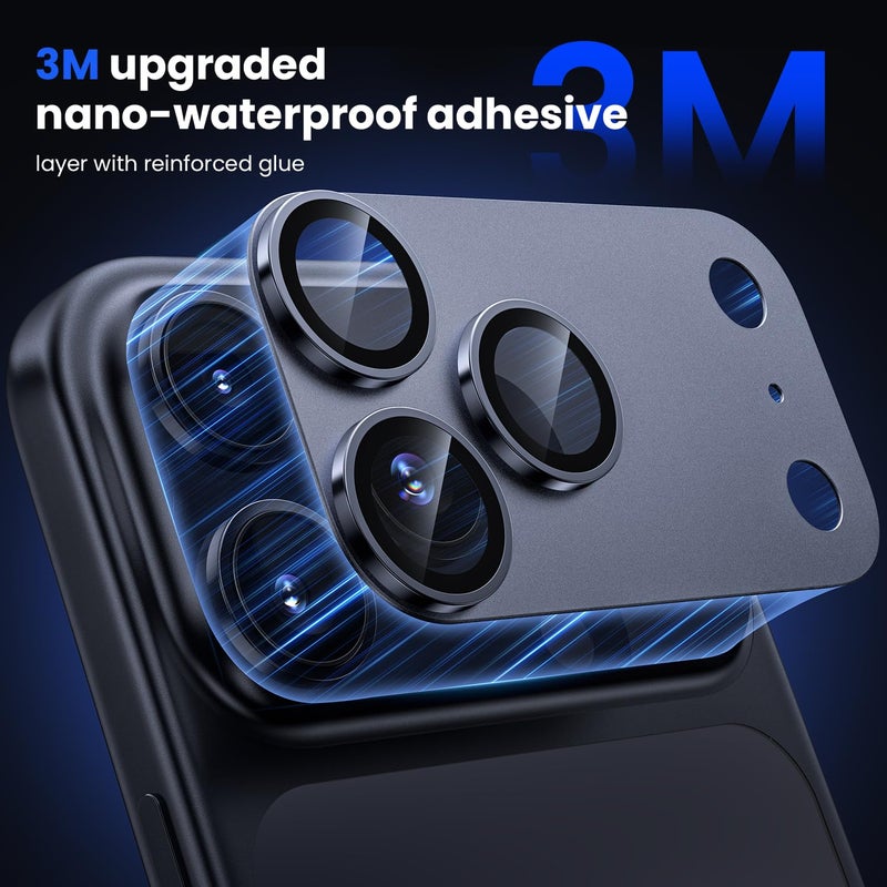 WSKEN for iPhone 17 Pro Camera Lens Protector - [Military Grade Shatterproof] [Strong Adhesion] Metal Aluminum Alloy Tempered Glass Camera Screen Protector, Blue Titanium - Image 3