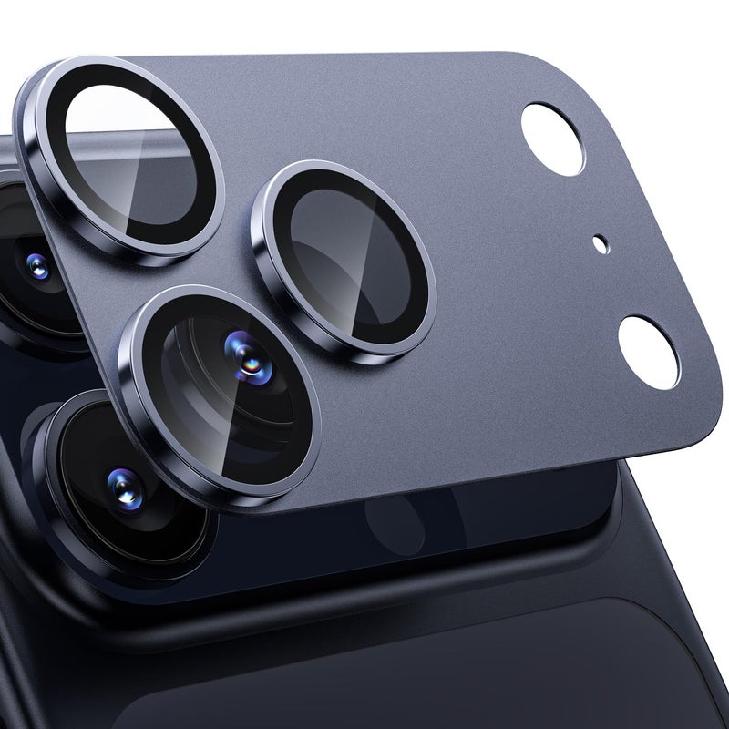 WSKEN for iPhone 17 Pro Camera Lens Protector - [Military Grade Shatterproof] [Strong Adhesion] Metal Aluminum Alloy Tempered Glass Camera Screen Protector, Blue Titanium - Image 1