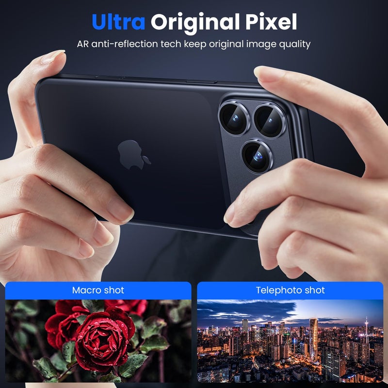 WSKEN for iPhone 17 Pro Camera Lens Protector - [Military Grade Shatterproof] [Strong Adhesion] Metal Aluminum Alloy Tempered Glass Camera Screen Protector, Blue Titanium - Image 2