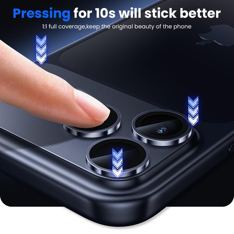 WSKEN for iPhone 17 Pro Camera Lens Protector - [Military Grade Shatterproof] [Strong Adhesion] Metal Aluminum Alloy Tempered Glass Camera Screen Protector, Blue Titanium - Image 5