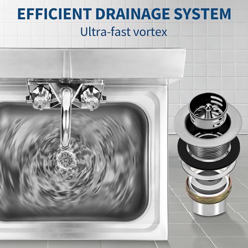 BIEAMA Stainless Steel Hand Sink NSF 17”x 15" Wall Mount Commercial Hand Washing Sink, with Strainer and Faucet, for Home, Stores, Restaurants, Bars - Image 5