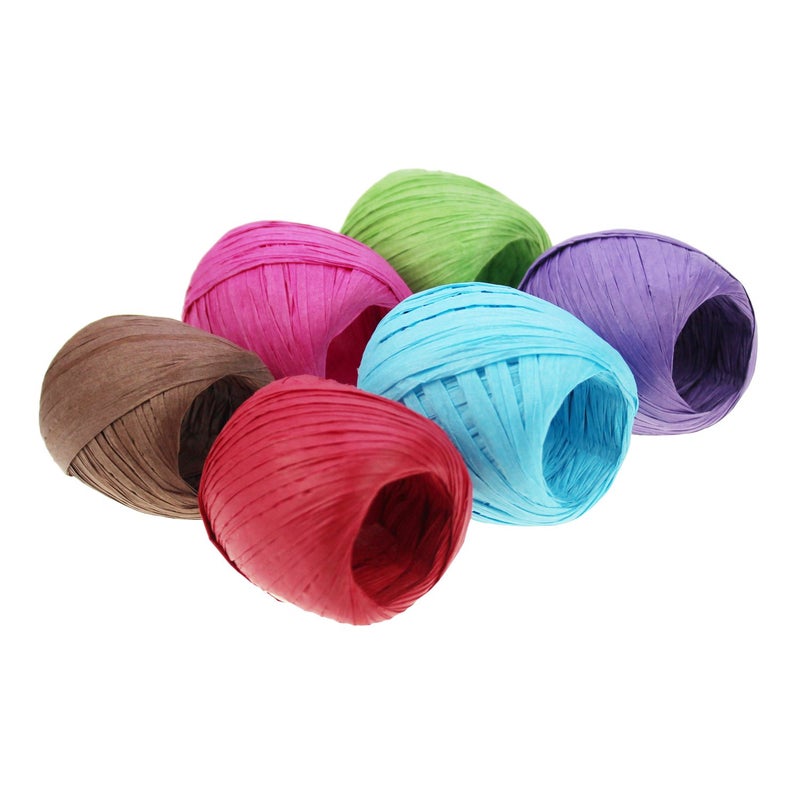 LJY 6 Rolls 6 Colors Raffia Twine Paper Ribbon for Valentines Day Gift Box Packing