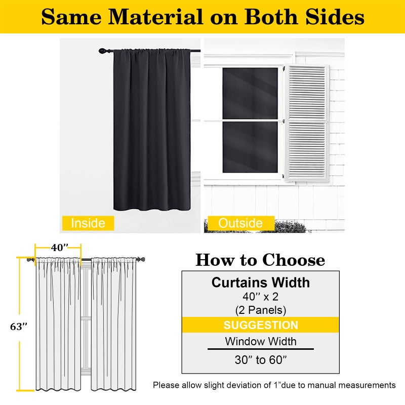 WelvetBLK Black Blackout Curtains for Bedroom Living Room 63 Inch Length 2 Panels Set, Soft Solid Room Darkening Thermal Insulated Window Treatments, Rod Pocket Dining Room Curtains, Black, 40"Wx63"L - Image 2