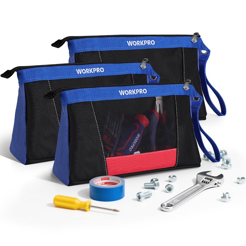 WORKPRO 12 Tool Pouches with Zipper HeavyDuty Small Tool Bag Utility small tool pouch for Tool Organizers and Storage Mini Tool Bag 3 Pack