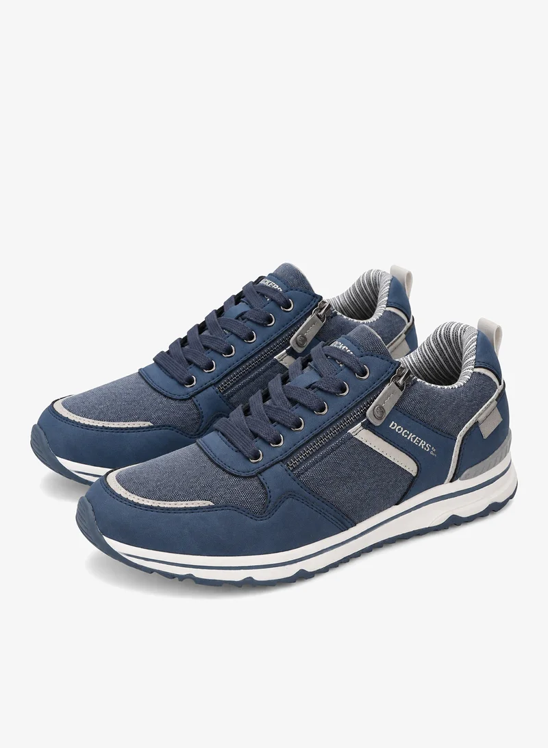 Men's Lace-Up Sneakers with Side Zip - Blue