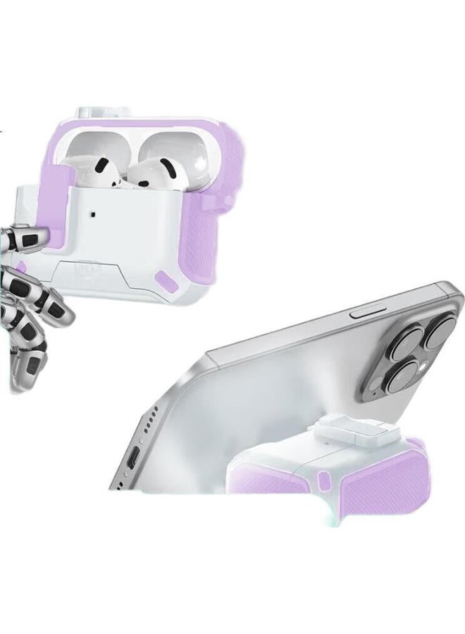 Chuangsi Mi Creative Silicone Case For Airpods 4th Generation, Shockproof Armor Shell For Apple 4th Generation Wireless Bluetooth Earphones, Anti-lost Armor Style Creative Phone Stand, Purple - Image 3
