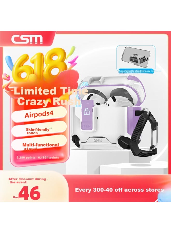 Chuangsi Mi Creative Silicone Case For Airpods 4th Generation, Shockproof Armor Shell For Apple 4th Generation Wireless Bluetooth Earphones, Anti-lost Armor Style Creative Phone Stand, Purple - Image 1
