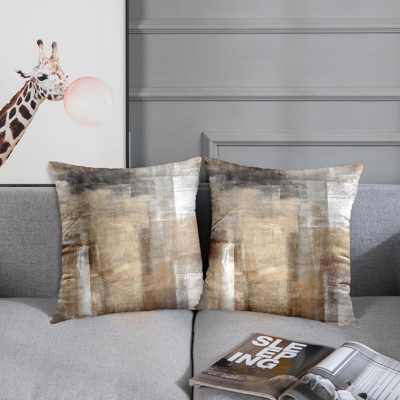 Britimes Throw Pillow Covers Modern Home Art Decor, 18 x 18 Inches Set of 2 Pillow Cases Decorative, Abstract Oil Painting Pillowcases for Bedroom, Living Room, Taupe Tan Grey Brown Beige - Image 3