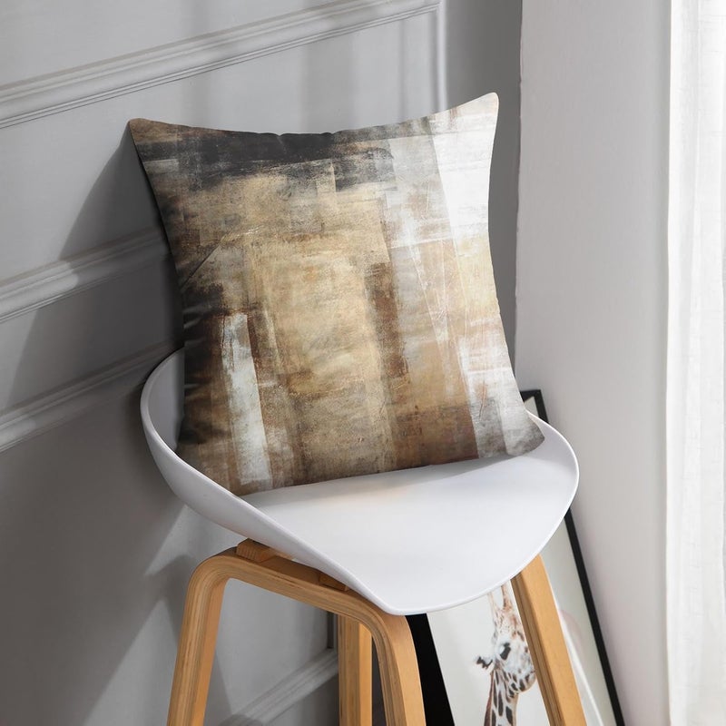 Britimes Throw Pillow Covers Modern Home Art Decor, 18 x 18 Inches Set of 2 Pillow Cases Decorative, Abstract Oil Painting Pillowcases for Bedroom, Living Room, Taupe Tan Grey Brown Beige - Image 2
