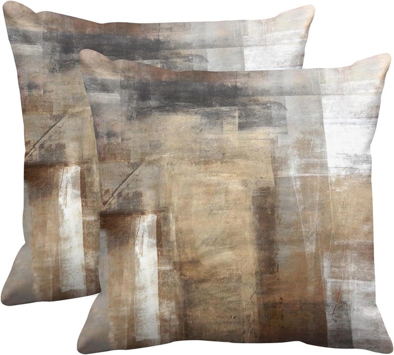 Britimes Throw Pillow Covers Modern Home Art Decor, 18 x 18 Inches Set of 2 Pillow Cases Decorative, Abstract Oil Painting Pillowcases for Bedroom, Living Room, Taupe Tan Grey Brown Beige - Image 1