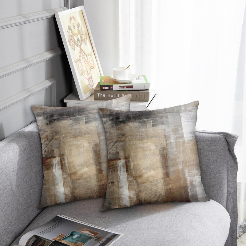 Britimes Throw Pillow Covers Modern Home Art Decor, 18 x 18 Inches Set of 2 Pillow Cases Decorative, Abstract Oil Painting Pillowcases for Bedroom, Living Room, Taupe Tan Grey Brown Beige - Image 5