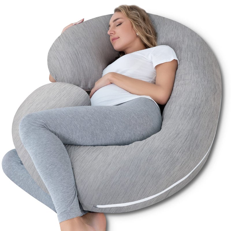 INSEN Cooling Pregnancy Pillow Maternity Pillow for Pregnant Women C Shaped for Side SleepingCooling Silky Grey