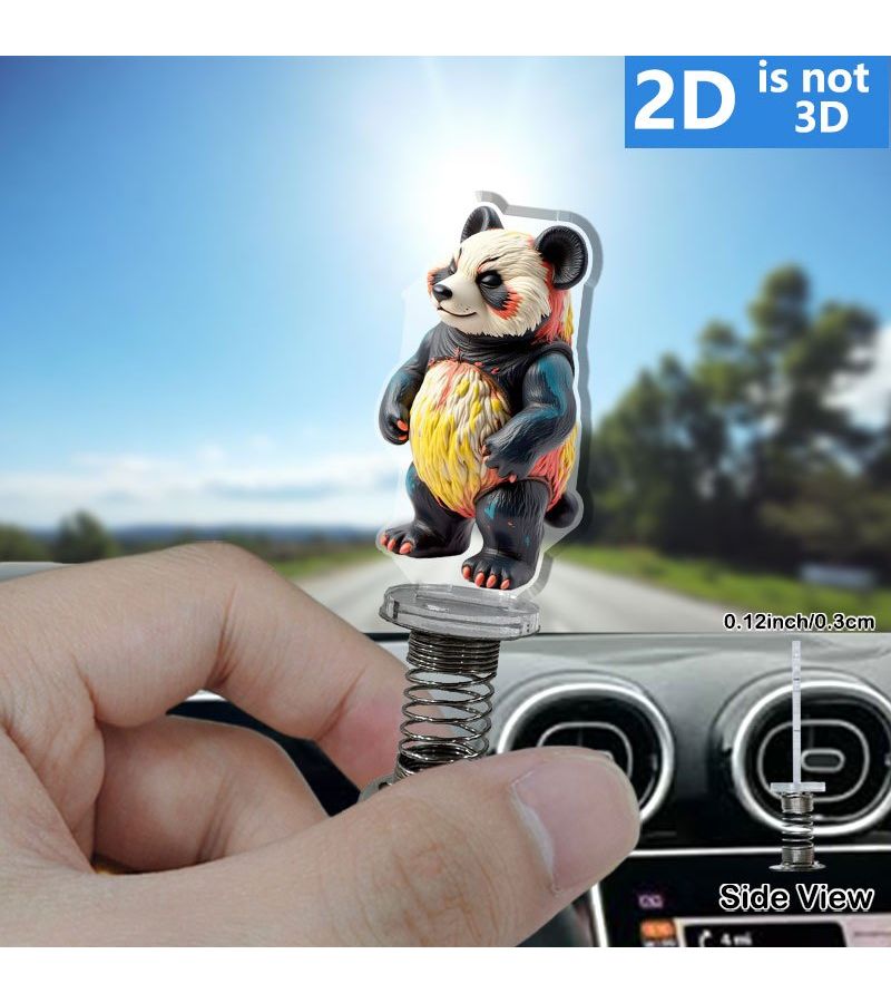 2pcs Style A 2D Flat Acrylic Car Dashboard Decor Colorful Panda Figurine With Spring Loaded 3D Effect Vibrant Charm For Indoor Outdoor Use Car And Home Decoration Unique Gift Idea Playful Durable Animal Design - Image 2
