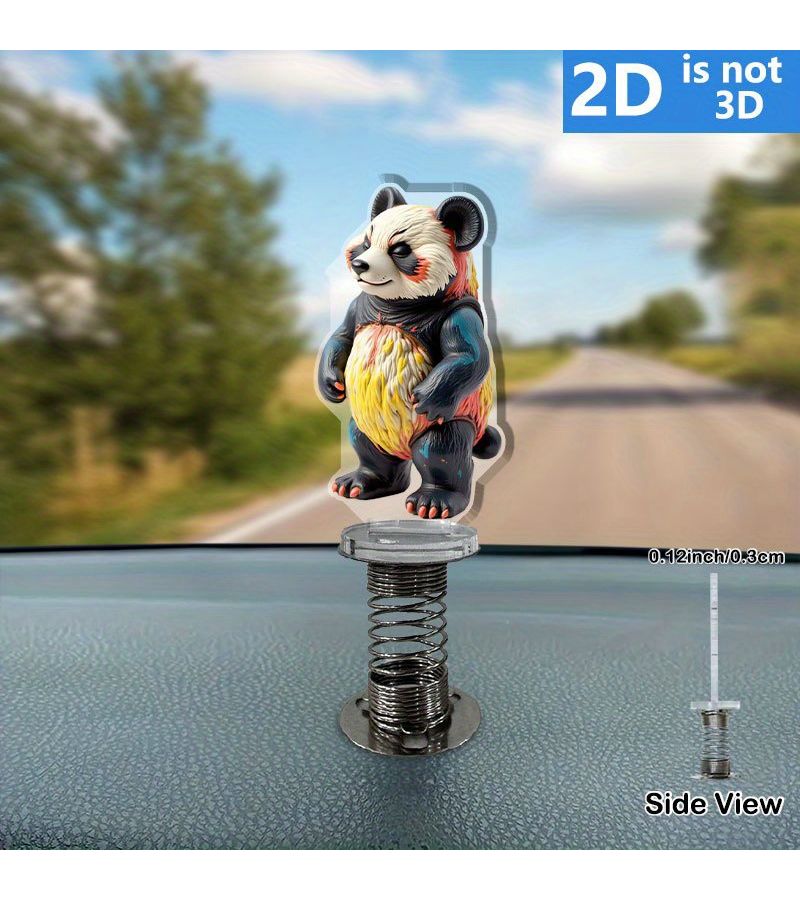 2pcs Style A 2D Flat Acrylic Car Dashboard Decor Colorful Panda Figurine With Spring Loaded 3D Effect Vibrant Charm For Indoor Outdoor Use Car And Home Decoration Unique Gift Idea Playful Durable Animal Design - Image 1