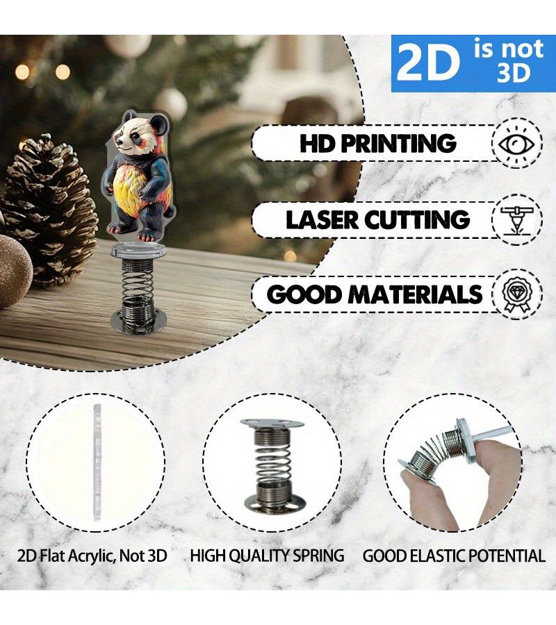 2pcs Style A 2D Flat Acrylic Car Dashboard Decor Colorful Panda Figurine With Spring Loaded 3D Effect Vibrant Charm For Indoor Outdoor Use Car And Home Decoration Unique Gift Idea Playful Durable Animal Design - Image 4