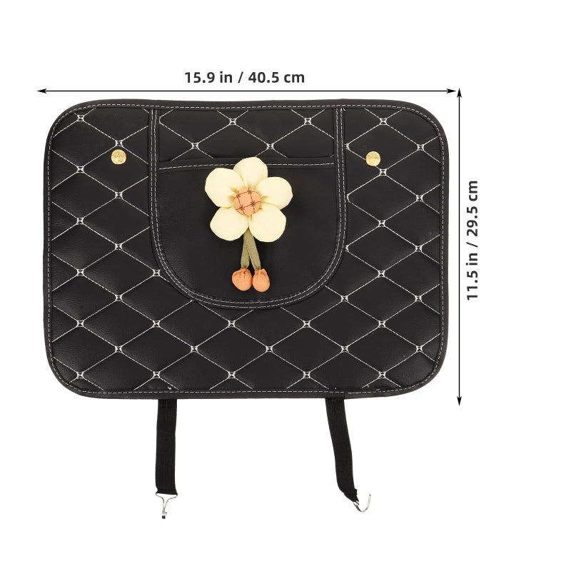 Sunflower Pattern Car Seat Kick Protector Waterproof Back Seat Cover Black - Image 3