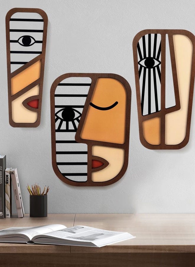 LIFVEAN Abstract Wood Picasso Wall Art Decor - Vintage African Art Tribal Wall Art - Modern Minimalism Mask Home Wall Decor - for Bedroom Bathroom Living Room (3 Piece) - Image 1