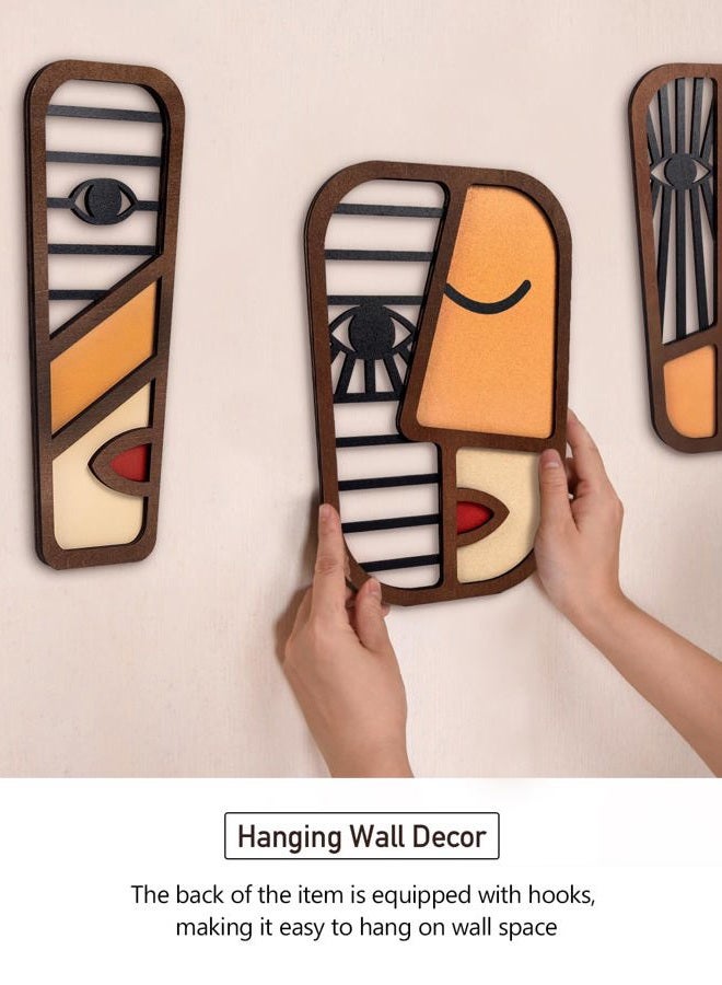 LIFVEAN Abstract Wood Picasso Wall Art Decor - Vintage African Art Tribal Wall Art - Modern Minimalism Mask Home Wall Decor - for Bedroom Bathroom Living Room (3 Piece) - Image 3