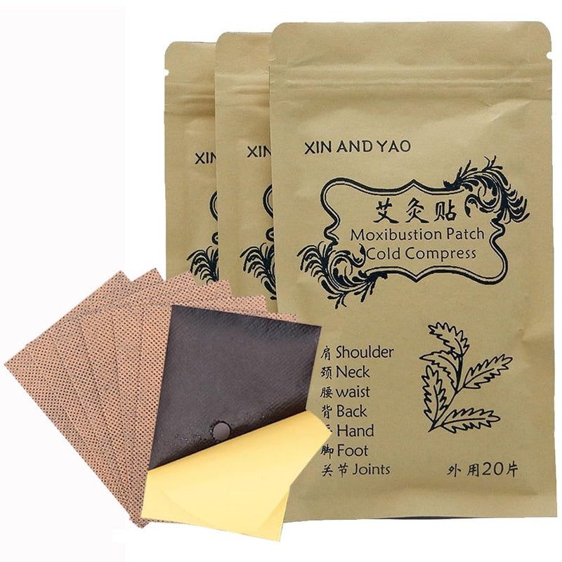 N.C 60pcs Mugwort Leaf Pads Wormwood Moxibustion Patch Foot Pads Knee Cervical Plaster for Muscle , for Neck, Waist, Back, Joints, Wrist (7 X 10cm) - Image 1