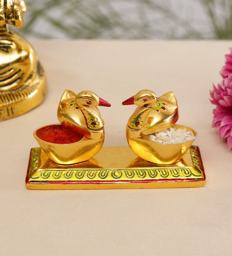 KridayKraft Swan Duck Shap Haldi,KumKum Holder,Chandan Roli Box,Love Birds Couple Duck Pair Chopda,Kumkum Dani,Chawal,Akshat,Haldi use for Pooja,Animal Showpiece & Return Gift Article... - Image 1