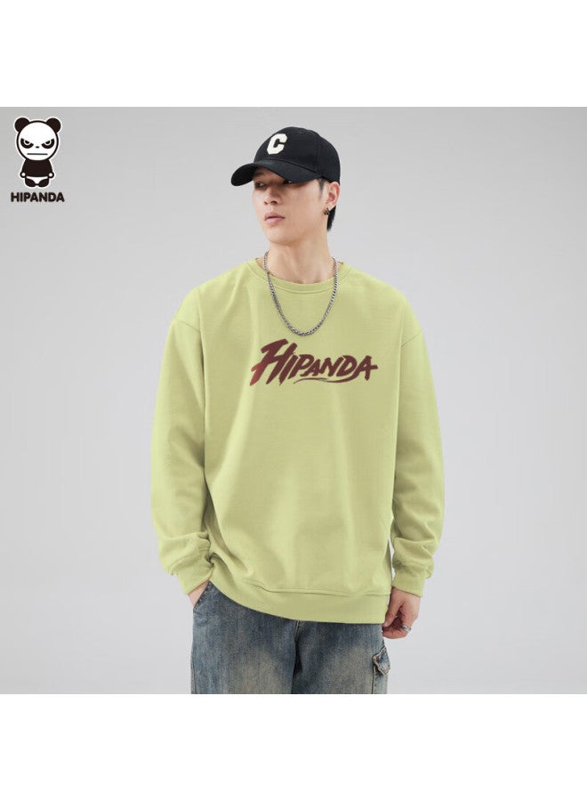 Hipanda Men's Sweatshirt, Autumn Simple Round Neck Trendy Brand, Hoodless Long-sleeve Loose-fitting Slimming Versatile Top, Bean Green Color, Size M - Image 4