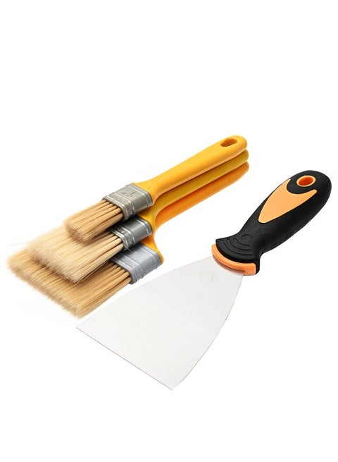 3 Piece Paint Brush and Paint Scraper Set - Streak-Free Applicators with Precision Putty Knife - Material Application Removal for Home Improvement Crafting Wall Painting Surface Preparation