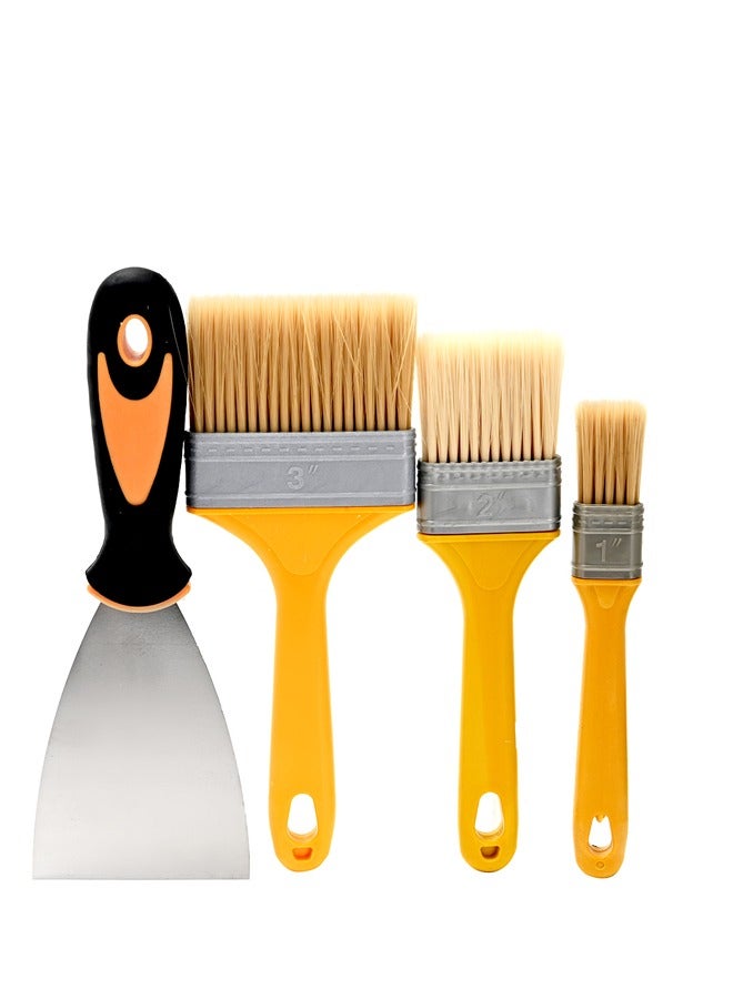 LAWAZIM 3 Piece Paint Brush and Paint Scraper Set - Streak-Free Applicators with Precision Putty Knife - Material Application Removal for Home Improvement Crafting Wall Painting Surface Preparation  - Image 2