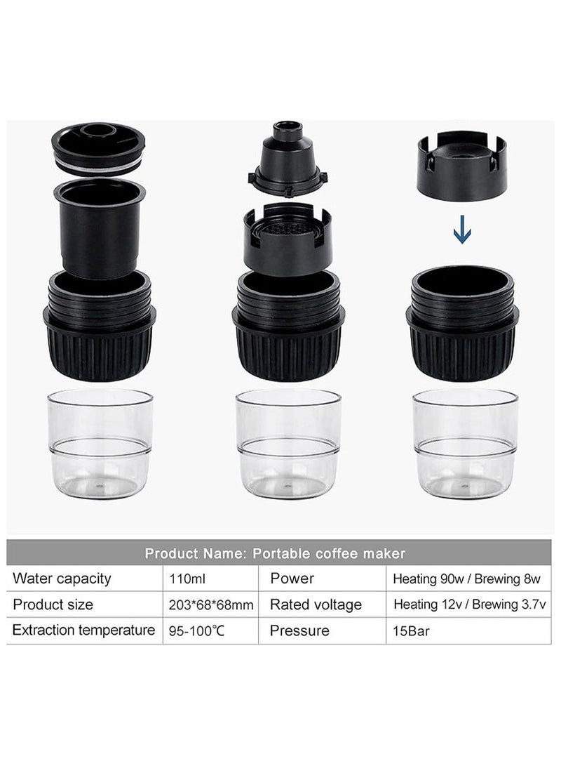 SOLARAE Portable Espresso Machine, Household Car USB WirelessElectric Function Coffee Machine, Coffee Pot for Instant Coffee Powder, Fully Automatic Mini Electric Espresso Machine, for Ground Coffee Camping - Image 4