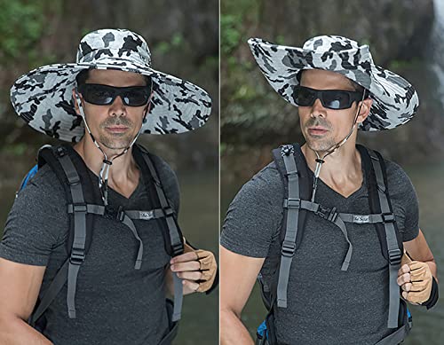 Leotruny Men Wide Brim Sun Hats UPF50+ Waterproof Breathable Bonnie Hat for Fishing, Hiking, Camping (C09-light Gray camo) - Image 3
