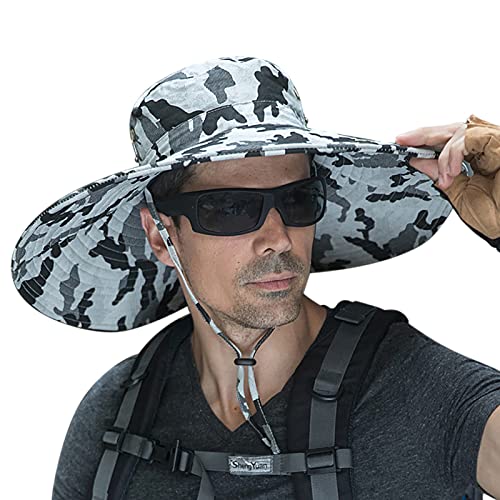 Leotruny Men Wide Brim Sun Hats UPF50+ Waterproof Breathable Bonnie Hat for Fishing, Hiking, Camping (C09-light Gray camo) - Image 1