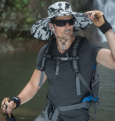 Leotruny Men Wide Brim Sun Hats UPF50+ Waterproof Breathable Bonnie Hat for Fishing, Hiking, Camping (C09-light Gray camo) - Image 2