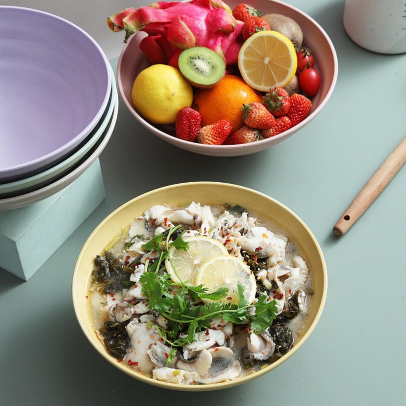 Trifecta أوعية حساء من قش القمح ثلاثية الأبعاد للمطبخ، رامين، دقيق الشوفان، مكرونة، فوه تايلاندية، ميسو أودون، حساء، نودلز، أوعية حبوب خفيفة الوزن، آمنة للاستخدام في الميكروويف وغسالة الصحون (6، أصفر) - Image 5