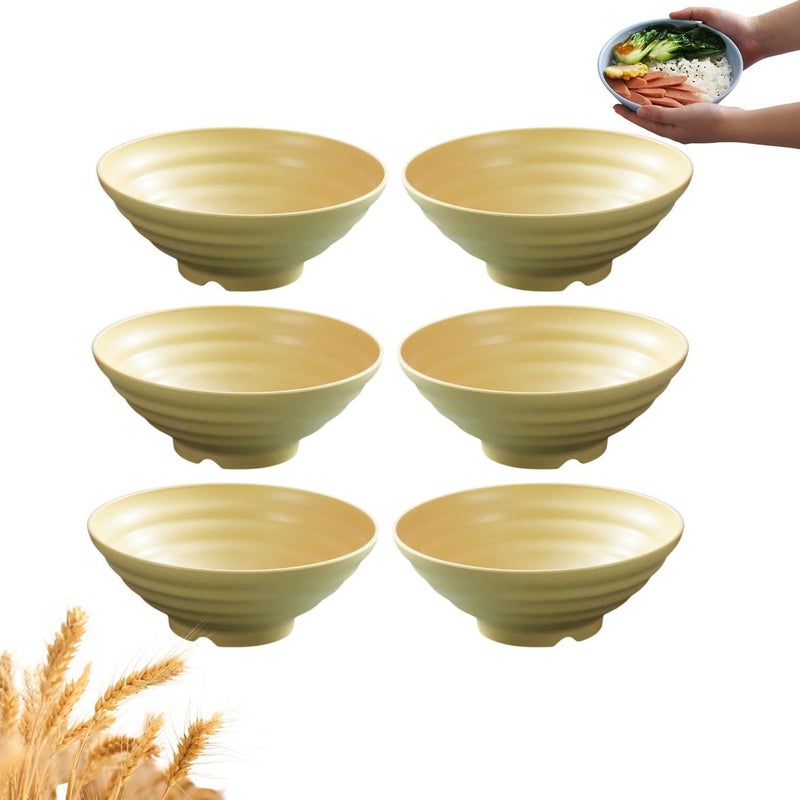 Trifecta أوعية حساء من قش القمح ثلاثية الأبعاد للمطبخ، رامين، دقيق الشوفان، مكرونة، فوه تايلاندية، ميسو أودون، حساء، نودلز، أوعية حبوب خفيفة الوزن، آمنة للاستخدام في الميكروويف وغسالة الصحون (6، أصفر) - Image 1