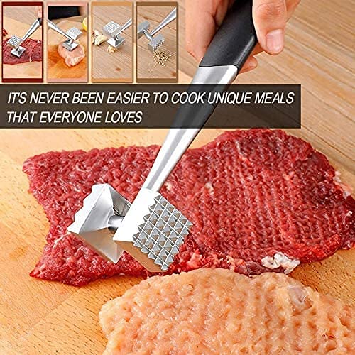 Zollyss Meat Tenderizer | Meat Hammer Dual-Sided Nails Meat Mallet for Steak, Chicken, Fish | Meat Pounder with Rubber Comfort Grip Handle for Juicy, Tender, Evenly Cooked Meals, 8.8 Inches (Black) - Image 4