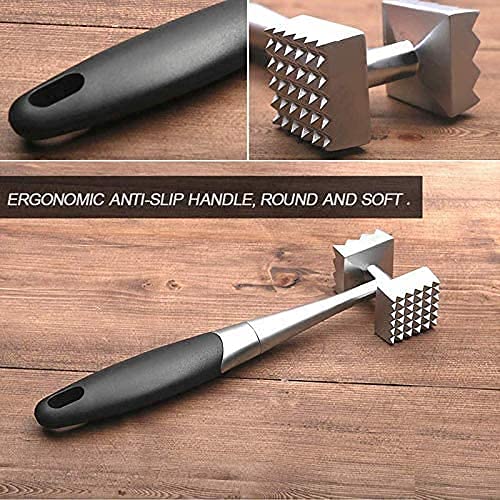Zollyss Meat Tenderizer | Meat Hammer Dual-Sided Nails Meat Mallet for Steak, Chicken, Fish | Meat Pounder with Rubber Comfort Grip Handle for Juicy, Tender, Evenly Cooked Meals, 8.8 Inches (Black) - Image 2