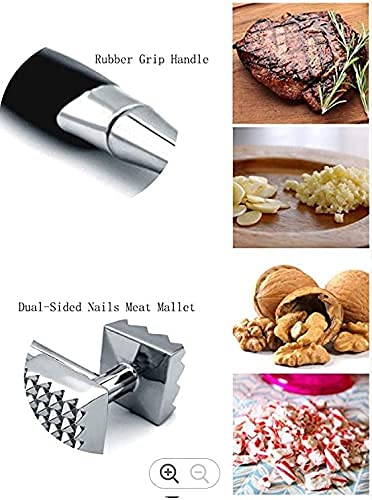 Zollyss Meat Tenderizer | Meat Hammer Dual-Sided Nails Meat Mallet for Steak, Chicken, Fish | Meat Pounder with Rubber Comfort Grip Handle for Juicy, Tender, Evenly Cooked Meals, 8.8 Inches (Black) - Image 5