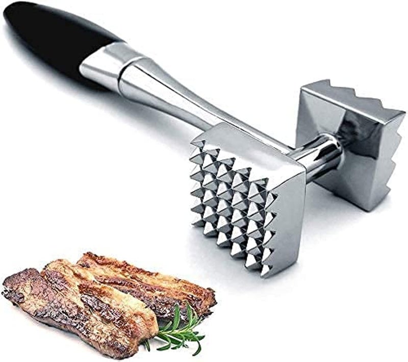Zollyss Meat Tenderizer | Meat Hammer Dual-Sided Nails Meat Mallet for Steak, Chicken, Fish | Meat Pounder with Rubber Comfort Grip Handle for Juicy, Tender, Evenly Cooked Meals, 8.8 Inches (Black) - Image 1
