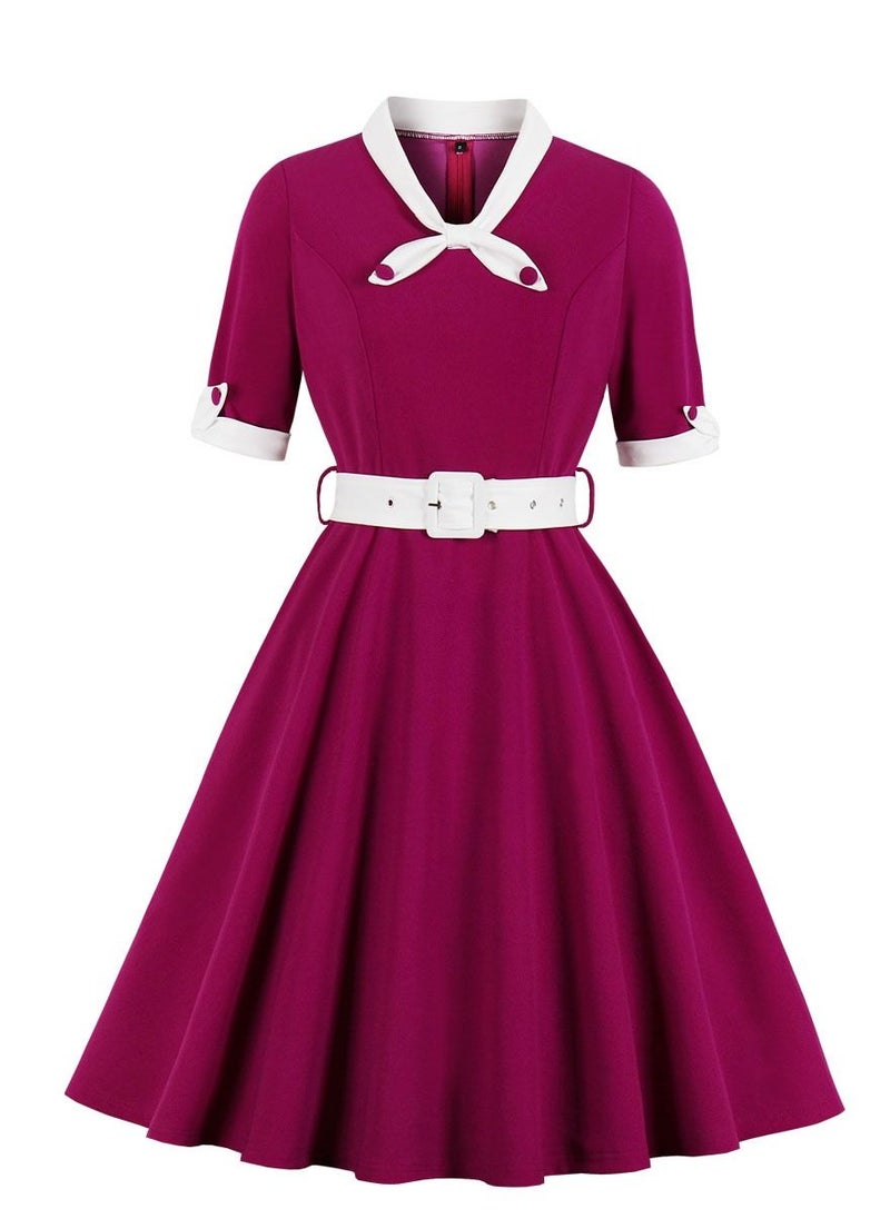 Loquat - V-neck slim stitching dress with a full swing - Image 1