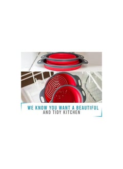 MIRFA Food-Grade Silicone Round Collapsible Colander Kitchen Strainer (2Pcs - Red)  - Image 2