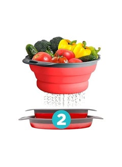 MIRFA Food-Grade Silicone Round Collapsible Colander Kitchen Strainer (2Pcs - Red)  - Image 1