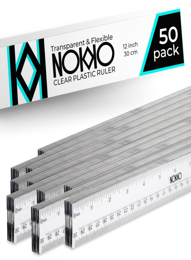 NOKKO Rulers Bulk for Classroom - Pack of 50 - Clear Plastic Ruler 12 Inch / 30 cm - Transparent School Ruler with Inches and Centimeters - Back to School Supplies for Kids, Students and Teachers - Image 1