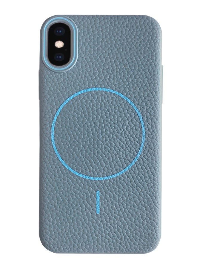 Magsafe Phone Case For iPhone X/XS With High Quality Rubber Frame And Slim Lychee Pattern Leather Case with Camera Lens Protection Shockproof Cover And support wireless Charging Leather Cover for iPhone X/XS - Baby Blue